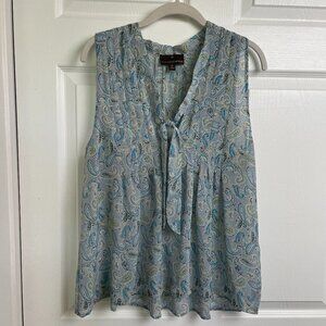Fenn Wright Manson Tank Top Medium Blue Grey Yellow V neck sheer  Paisley